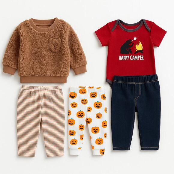 Baby Boy 12M Clothing Lot – Carter’s & Lazy One Outfits (9 Pieces Total) - Picture 1 of 13